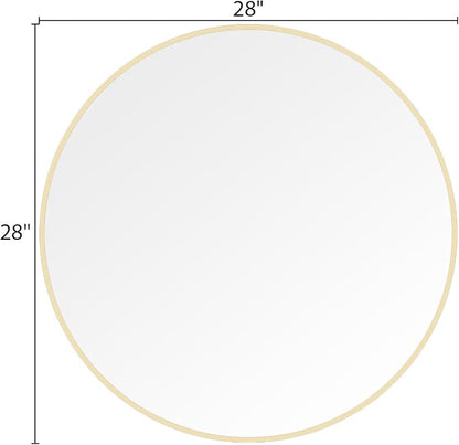 28 inch Round Mirror Gold Large Circle Wall Mirror for Bathroom with Metal Framed, Round Wall Mirror for Wall Decor, Vanity, Entryway Living Room