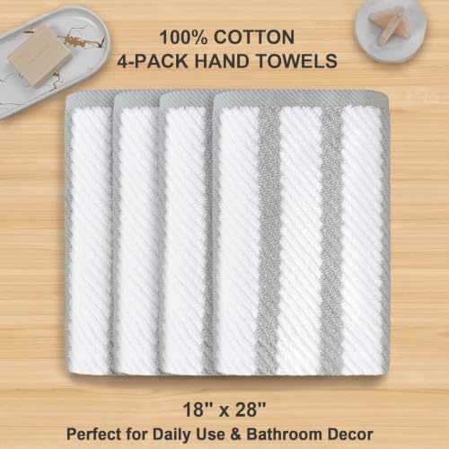 VOOVA & MOVAS Bathroom Hand Towels 4PC, 100% Cotton, 18x28 in, Gray White