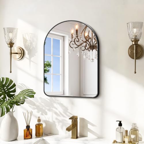 GLASHOM Arched Bathroom Vanity Mirror, 16"x20" Black Frame Wall Mirror
