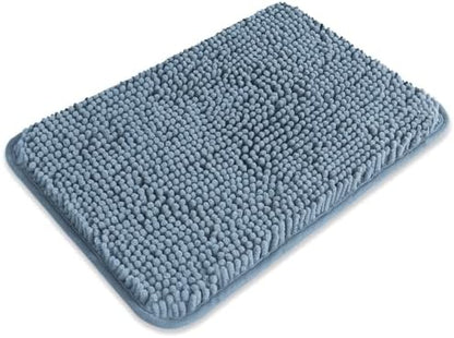 Small Bathroom Rug 12"x18" – Washable and Absorbent Bath Mat, Non Slip, Thick Soft Chenille Bath Rugs for Bathroom, Shower, Sink, Dog mat(Blue)