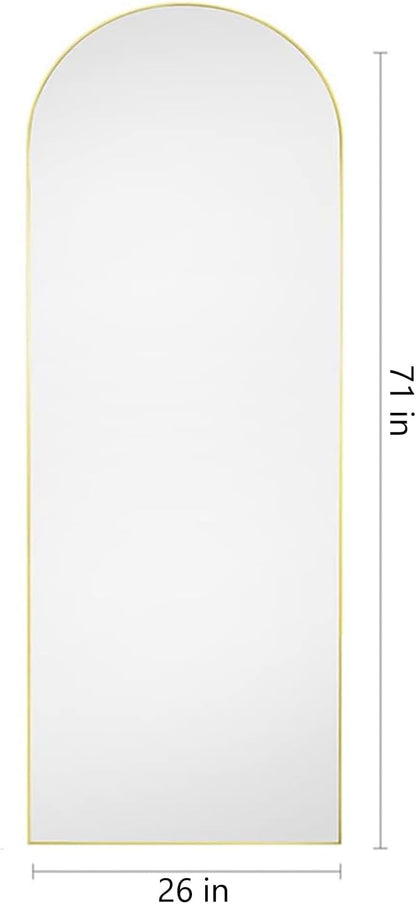 Dewfig Full Length Mirror, 70"x26" Arched Full Body Mirror, Gold | Aluminum Alloy Frame Floor Mirror, HD Shatterproof Tempered Glass, Lean/Stand/Wall for Living Room,Bedroom, Dressing Room