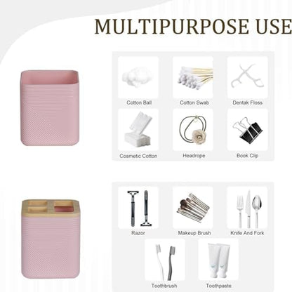 CERBIOR Bamboo Bathroom Accessories Set 6 Piece Bath Ensemble（Pink）