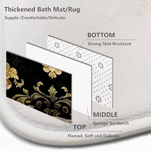 NBVKO 4Pcs Luxury Damascus Gold Flower Shower Curtain Set with 12 Hooks Non-Slip Rugs,Toilet Lid Cover and Bath Mat,Dark Gold Bathroom Decor for Hotel & Home Bathroom