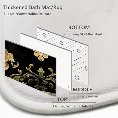 NBVKO 4Pcs Luxury Damascus Gold Flower Shower Curtain Set with 12 Hooks Non-Slip Rugs,Toilet Lid Cover and Bath Mat,Dark Gold Bathroom Decor for Hotel & Home Bathroom