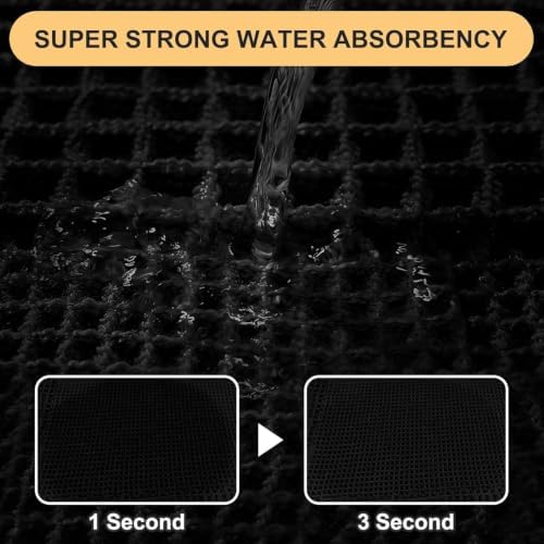 Upgrade Waffle Bath Mat, Boho Bathroom Rugs Absorbent Non Slip, Ultra Soft Bathroom Mat, Machine Washable Knit Bath Rugs with Tassels for Bathroom, Bedroom, Kitchen, Shower, Tub, Black, 36"x24"