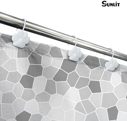 Sunlit Fashion Design Cute Paw Print Polished Shower Curtain Hooks for Dog Cat and Bear, Rust Proof Oil Rubbed Metal Shower Curtain Rings, White, 12 Pack