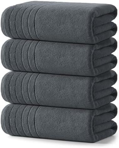REDKISS Luxury Bath Towels Set of 4, 35x70 in, Highly Absorbent & Quick Dry, Super Soft Extra Large Premium Thick Cotton Gray Bath Sheets for Shower, Hotel, Bathroom, Spa