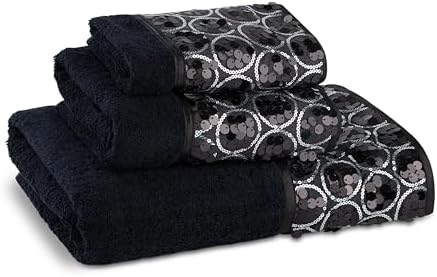 Zahari Home Sinatra Modern Bathroom Towel Set 3 Piece Towel Bath Towel, Hand Towel and Wash Towel Luxury Contemporary Decor Bling Black Bath Towel Sets Soft, Plush and Highly Absorbent