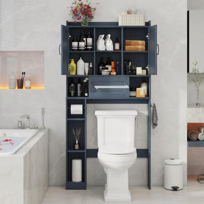 Vabches Over The Toilet Cabinet with 2 Barn Doors & Sliding Door, Blue