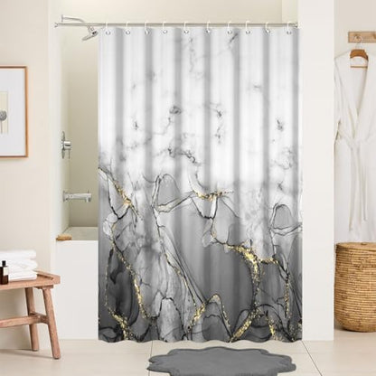 Gray Marble RV Stall Waterproof Shower Curtain 54x72 inches