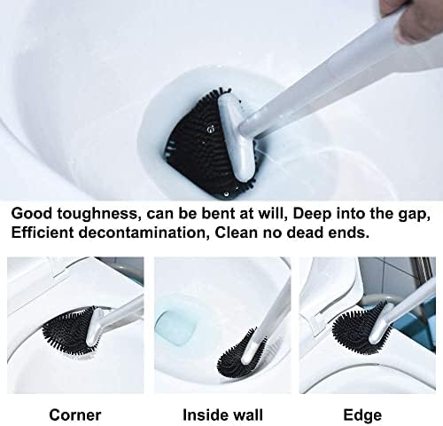Sellemer Silicone Toilet Brush, Ventilation Slots Base Holder 2 Pack Silver