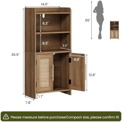 Small Bathroom Storage Cabinet with 2 Doors & Shelf,Rattan Natural