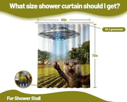 Funny UFO Otter Shower Curtain Cool Novelty Shower Curtains for Bathroom Decor Sets, Waterproof Cloth Fabric with Hooks, 60x72 Inch