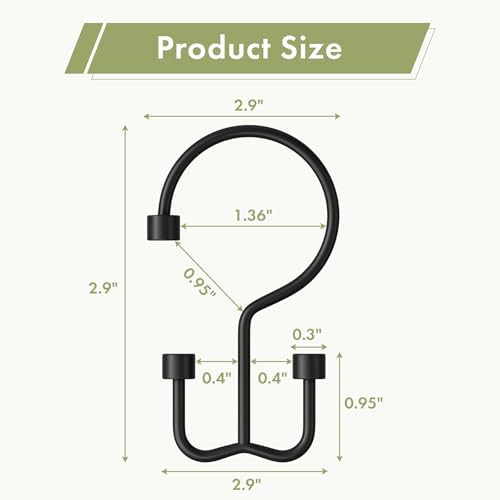 Amazer Black Shower Curtain Hooks, 12PCS Minimalist Simple Double Shower Curtain Rings, Rust-Resistant Metal Shower Hooks, Cylinders Shower Rings for Bathroom Shower Rods Curtains
