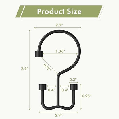 Amazer Black Shower Curtain Hooks, 12PCS Minimalist Simple Double Shower Curtain Rings, Rust-Resistant Metal Shower Hooks, Cylinders Shower Rings for Bathroom Shower Rods Curtains