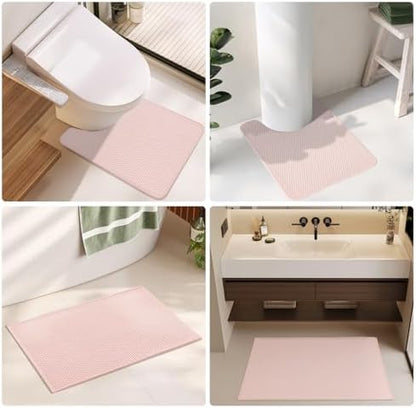 TYUU Bathroom Rugs Non Slip Washable, Super Absorbent Thin Bath Mat Quick Dry Low Pile Bathroom Rug, Pink 20"x48"