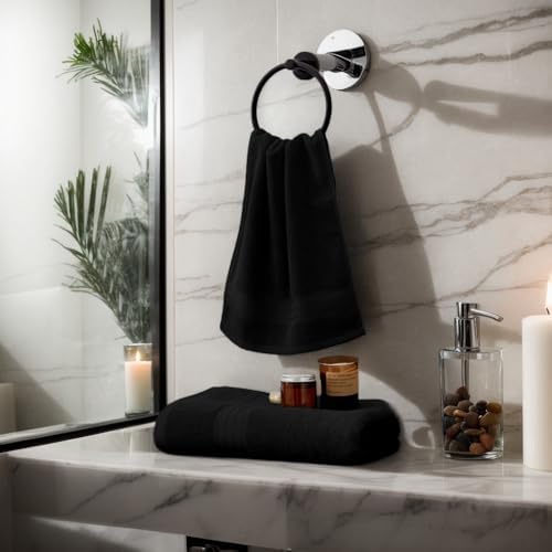 COZYART Luxury Bath Towel Set 6 Pcs, Black 100% Turkish Cotton 650 GSM