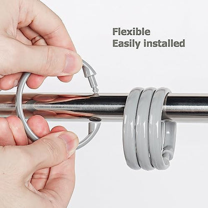 Grey Shower Curtain Hooks Rings, 12 Pcs Circular Plastic Shower Curtain Rings for Bathroom, Plastic Shower Curtain Hooks for Shower Curtain Rod, Shower Hooks Rings for Shower Curtain