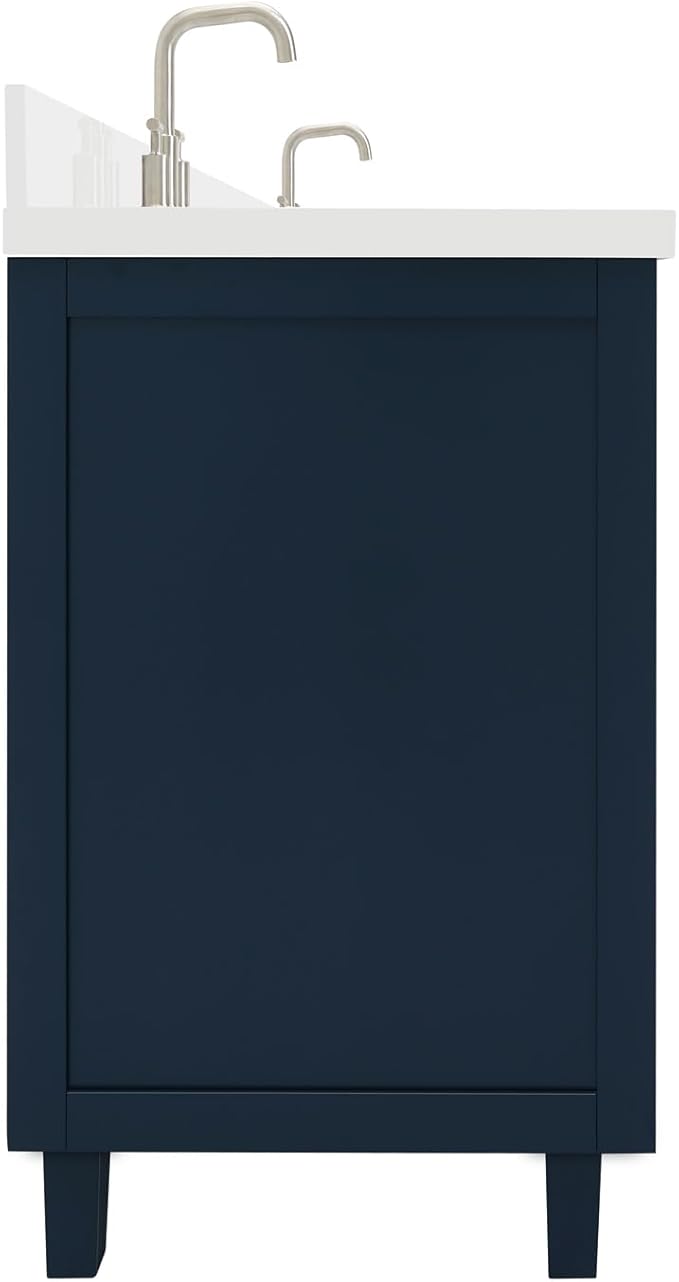 ARIEL Monroe 66-inch Bathroom Vanity with Sink,Solid Wood, 1.5-inch Pure White Quartz Countertop & Backsplash, Double Oval Porcelain Sink, 9 Dovetail Drawers, Brushed Nickel, Midnight Blue