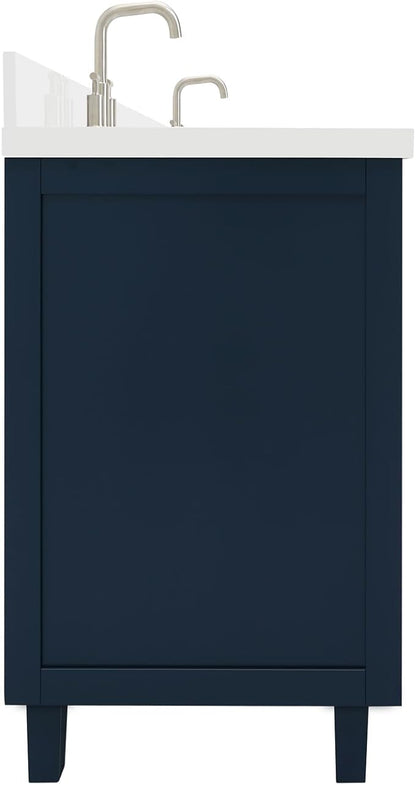 ARIEL Monroe 66-inch Bathroom Vanity with Sink,Solid Wood, 1.5-inch Pure White Quartz Countertop & Backsplash, Double Oval Porcelain Sink, 9 Dovetail Drawers, Brushed Nickel, Midnight Blue