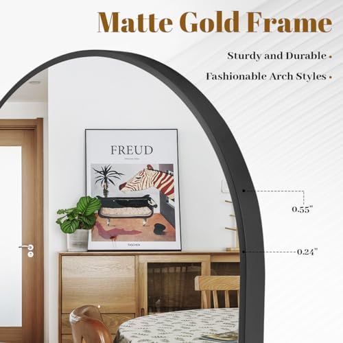 VooBang Large Arched Wall Mirror, 36 x 48 inch Arch Bathroom Mirror Black
