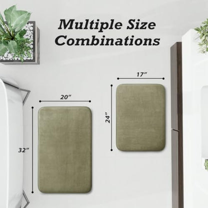 HUXMEYSON Bathroom Rugs Sets 2 Piece, Non-Slip & Quick Dry Bath Mat Set, Ultra Soft Velvet Bath Rugs for Bathroom, Toilet and Shower Floor, Olive Green