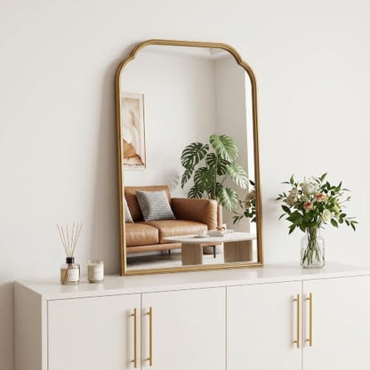 36"x24"﻿ Gold Bathroom Scalloped Mirror, Rust-Proof Metal Frame