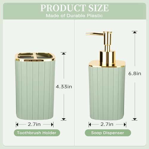 RRM Bathroom Soap Dispenser and Toothbrush Holder Set, Sage Green