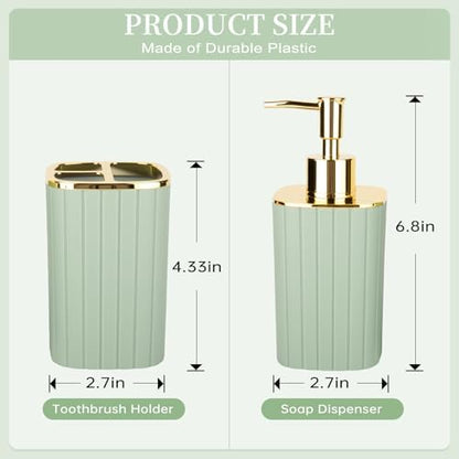 RRM Bathroom Soap Dispenser and Toothbrush Holder Set, Sage Green
