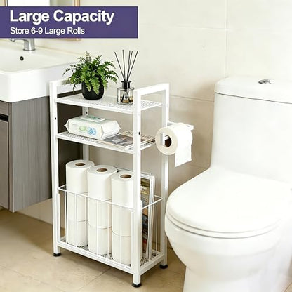 Freestanding Toilet Paper Holder with Storage for Small Bathrooms, White