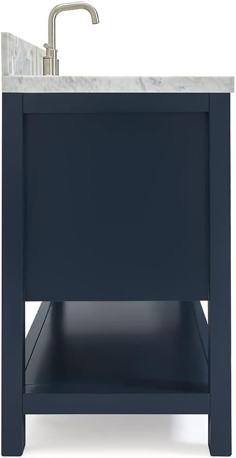 Olivia 60-Inch Midnight Blue Bathroom Vanity with Rectangular Sink, 1.5" Italian Carrara Marble Countertop & Backsplash, 2 Soft-Closing Doors, 6 Dovetail Drawers, Brushed Nickel