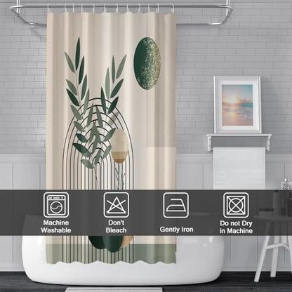 Mid Century Sage Green Shower Curtain for Bathroom 60x72 Inch