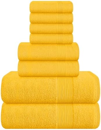 Belizzi Home 8 Piece Towel Set 100% Ring Spun Cotton, 2 Bath Towels 27x54, 2 Hand Towels 16x28 and 4 Washcloths 13x13 - Ultra Soft Highly Absorbent Machine Washable Hotel Spa Quality - Yellow