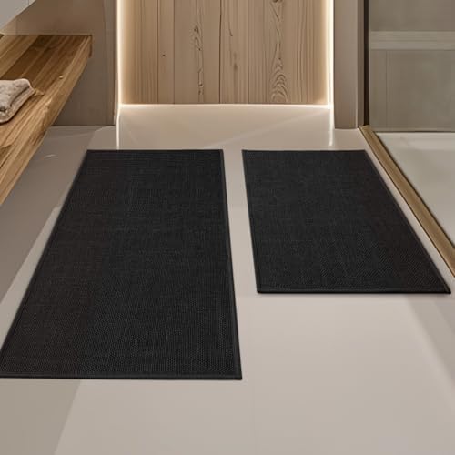 YIHOUSE Bathroom Rugs Thin Bath Mat Sets 2 Pieces Quick Dry,Black