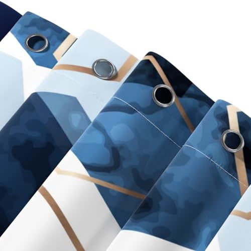 deFouliao Blue Shower Curtain Geometric Grid Ink Blue Modern Abstract Bathroom Shower Curtain Sets Waterproof Fabric for Home Hotel Bathtub Art Decor, with Hooks, 60x72 Inch