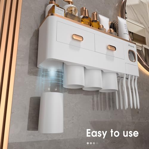 iHave Toothbrush Holders Bathrooms Wall Mount Toothpaste Dispenser & 4 Cups