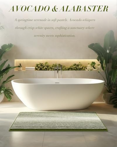 BSICPRO Large Chenille Bathroom Rugs, 24x36 Striped Bath Mats, Sage
