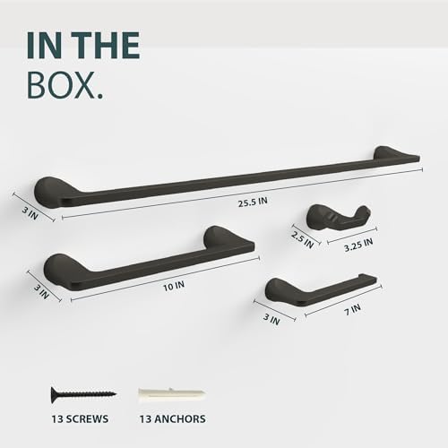 Mega Handles Bathroom Accessory Set Matte Black - 4-Piece, Towel Bar, Hooks
