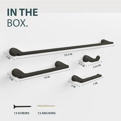Mega Handles Bathroom Accessory Set Matte Black - 4-Piece, Towel Bar, Hooks