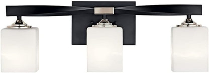 Kichler Marette 22.75" Vanity Light in Black, 3-Light Modern Bathroom Light with Satin Etched Cased Opal Glass, (22.75" W x 8" H), 55002BK