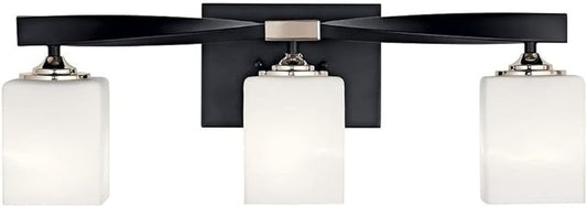 Kichler Marette 22.75" Vanity Light in Black, 3-Light Modern Bathroom Light with Satin Etched Cased Opal Glass, (22.75" W x 8" H), 55002BK