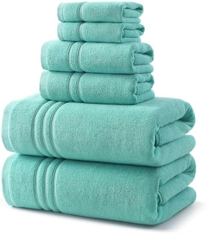 REDKISS Teal Towels Set 6 Piece Cotton Towel Sets with 2 Bath Towels, 2 Hand, 2 Washcloths, 650GSM Hotel Quality, Soft, Highly Absorbent Towels for Bathroom Gym, Ideal Everyday Use