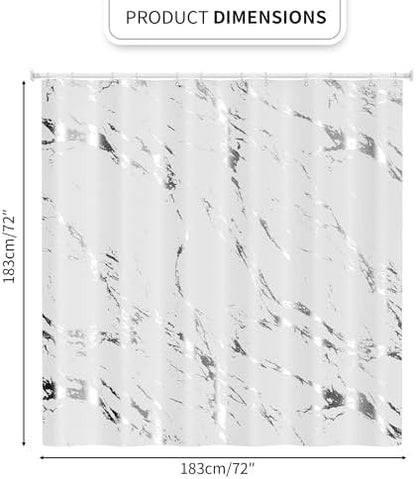 Premium White Marble Pattern Shower Curtain - Durable Water-Resistant Fabric Bath Curtain, 72x72 Inches with Rust-Proof Hooks, Stylish Decor for Nordic/Ins-Style Bathrooms