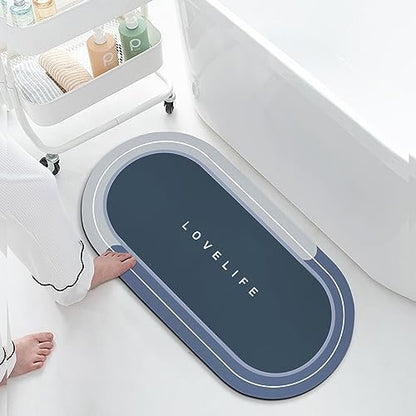Rubber Bath mats Quick-Drying Non-Slip Bathroom mat Super Absorbent Bath mat Instant Dry Bath mat, Bathroom Rug in Front of The Kitchen Sink, Shower Room, Bathtub, Oval(Blue+16.9x35.4in)