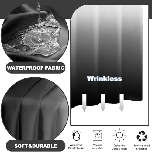 Small No Hook Shower Curtain and Liner for Bathroom, Ombre Black, 36" x 74"