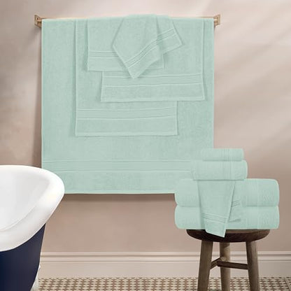 Belizzi Home 100% Cotton Towel Set, Contains 6 Soft Bath Towel, 6 Hand Towels, 12 Wash Cloths - Compact Absorbent Lightweight & Quickdry Towels for Bathroom - 24 Piece Bathroom Towel Set - Sea Green