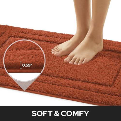 HOMEIDEAS Bathroom Rugs Sets 2 Piece, Soft Non Slip Bath Mat Burnt Orange