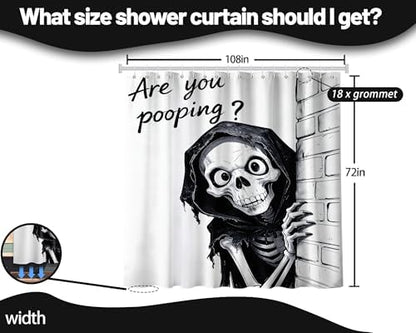 Extra Long Shower Curtain Funny Skull Clawfoot Tub, 108 x 72 in