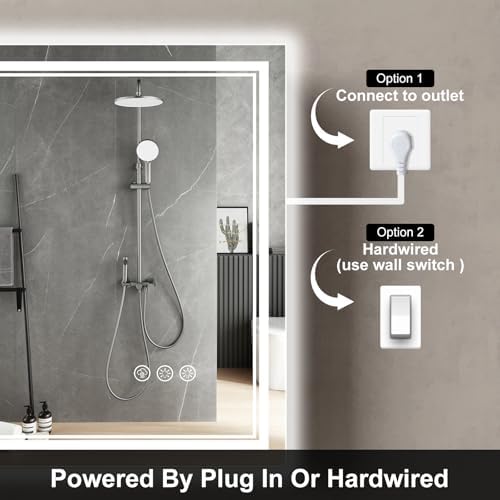 Ratsamee 55"x36" LED Bathroom Mirror with Lights, Backlit + Front Lit