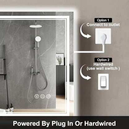 Ratsamee 55"x36" LED Bathroom Mirror with Lights, Backlit + Front Lit